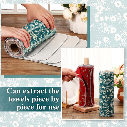 Redbaker 50 Pcs Reusable Paper Towels Paperless Reusable Cotton Cloths Toilet Absorbent Washable Paper Towels with Roll Kitchen Dishcloth for Kitchen Paperless Dishcloths(Stripe)