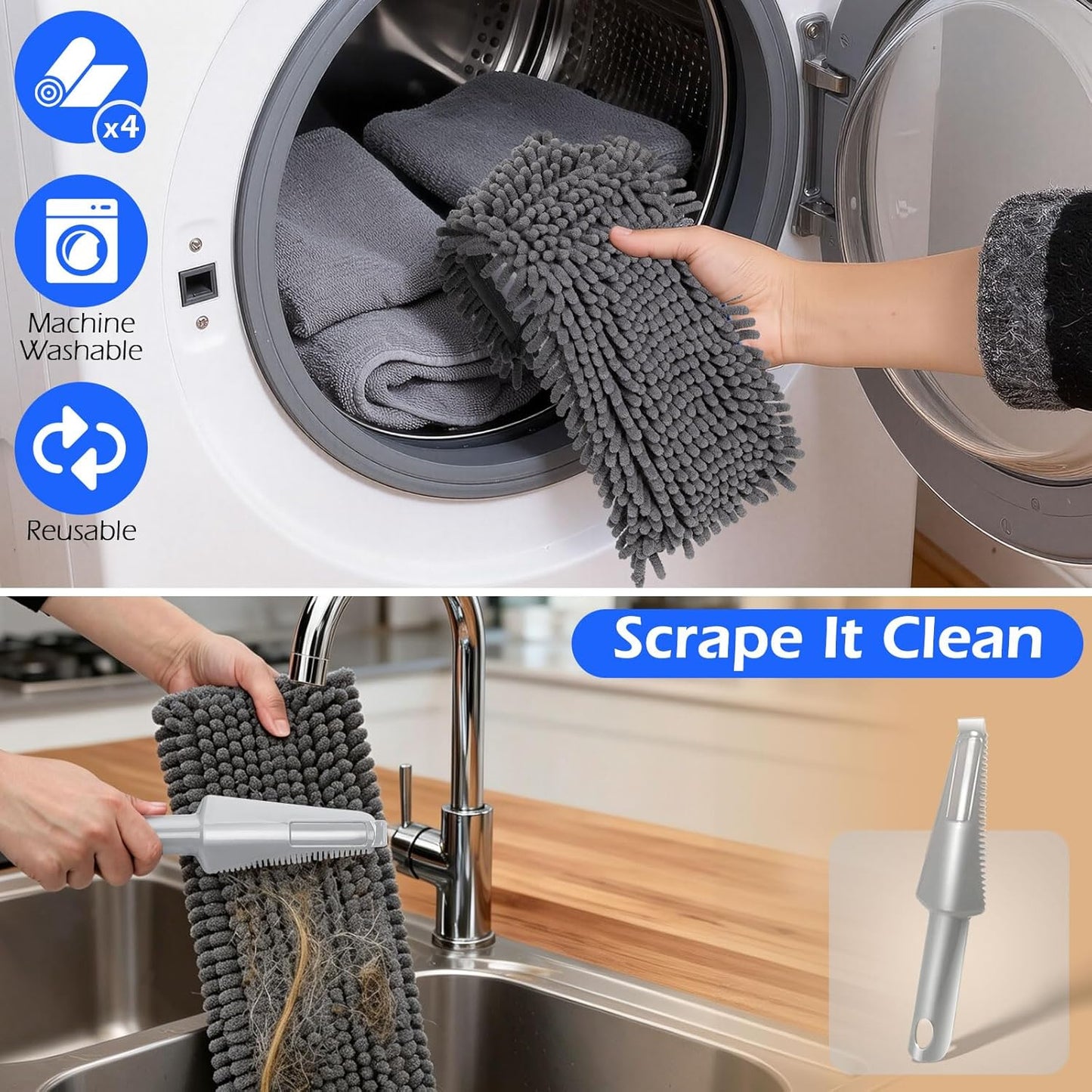 MASTERTOP Microfiber Mop - Flat Floor Mops Wet Dry Dust Mop with 4 Washable Pads & 52.4'' Stainless Steel Handle for Hardwood Laminate Tile Floor Cleaning