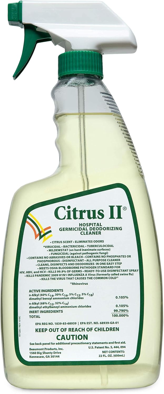 Citrus II Hospital Germicidal Deodorizing Cleaner - Fresh Citrus Scent - Disinfecting Spray- for Home, Hospital and Office Surfaces and Supplies - 22 Fl Oz - Pack of 2