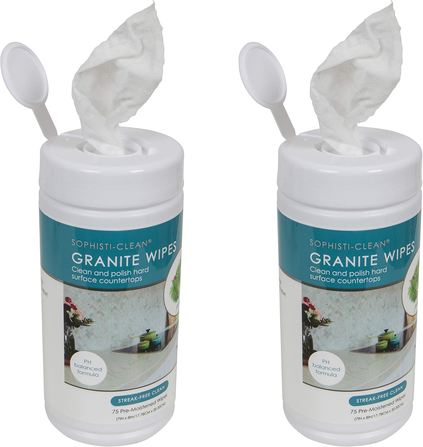 Evriholder Sophisti-Clean Granite Wipes 75 Count, Pre-Moistened Disposable Cloths for Hard Surface Countertops, Pine Fragrance, Pack of 2, Model: SCG2P6-AMZ
