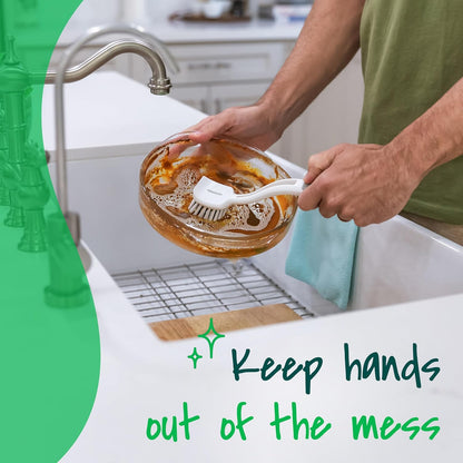 Scotch-Brite Handy Brush, Small and Durable Dish Brush with Handle for Scrubbing Hard-to-Reach Cookware, Tubs, Sinks, Car Tires, and More without Scratching, Antimicrobial, and Rinses Clean