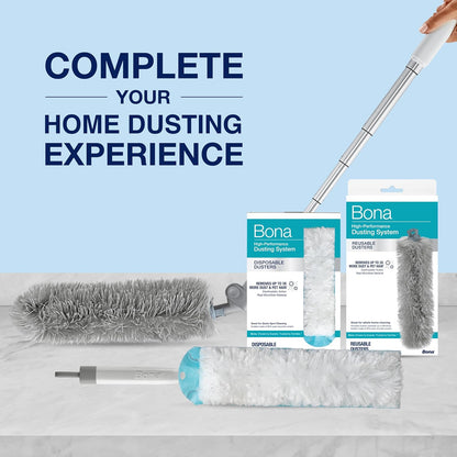 Bona High Performance Dusting System - 1 Extendable Handle, 3 Disposable Dusters, 1 Reusable Duster, & 1 Storage Bag - Extendable Dusting Kit