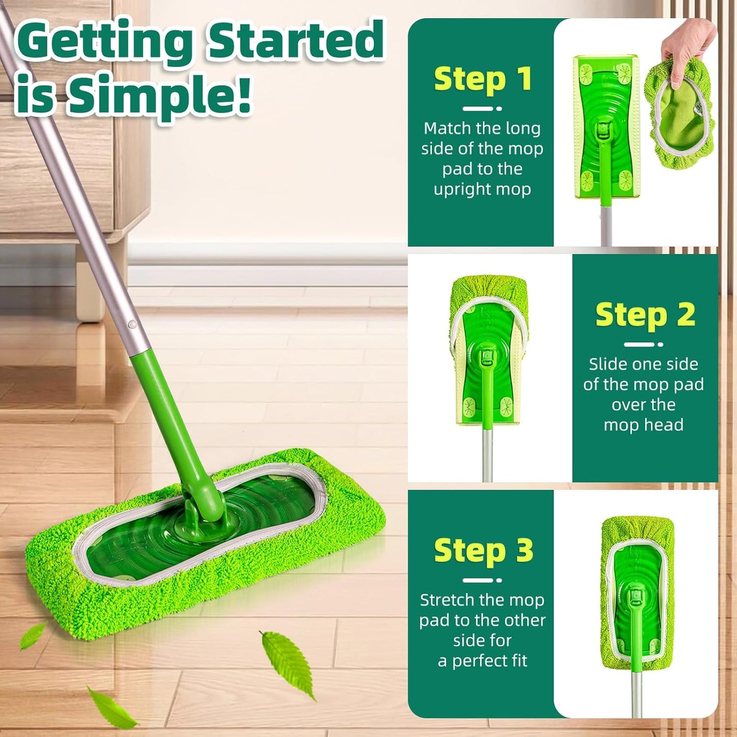 Reusable Mop Pads Compatible with Swiffer Sweeper Mop, Microfiber Dry Sweeping Cloths & Machine Washable Wet Pads Refill for Use on All Sealed Floors - Stone, Hardwood, Laminate & Tile (6 Blue)
