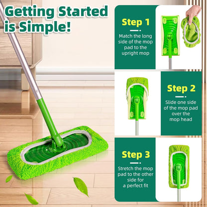 Reusable Mop Pads Compatible with Swiffer Sweeper Mop, Microfiber Dry Sweeping Cloths & Machine Washable Wet Pads Refill for Use on All Sealed Floors - Stone, Hardwood, Laminate & Tile (6 Blue)