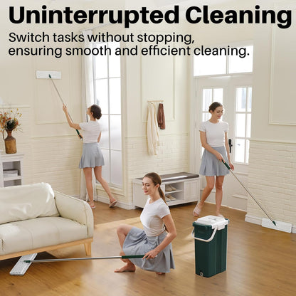JOYMOOP Commercial Mop and Bucket Set, 17.7-inch Dust Mops for Floor Cleaning, Flat Mop Bucket with Wringer, Include 5 Reusable Microfiber Mop Pads - Forest Green
