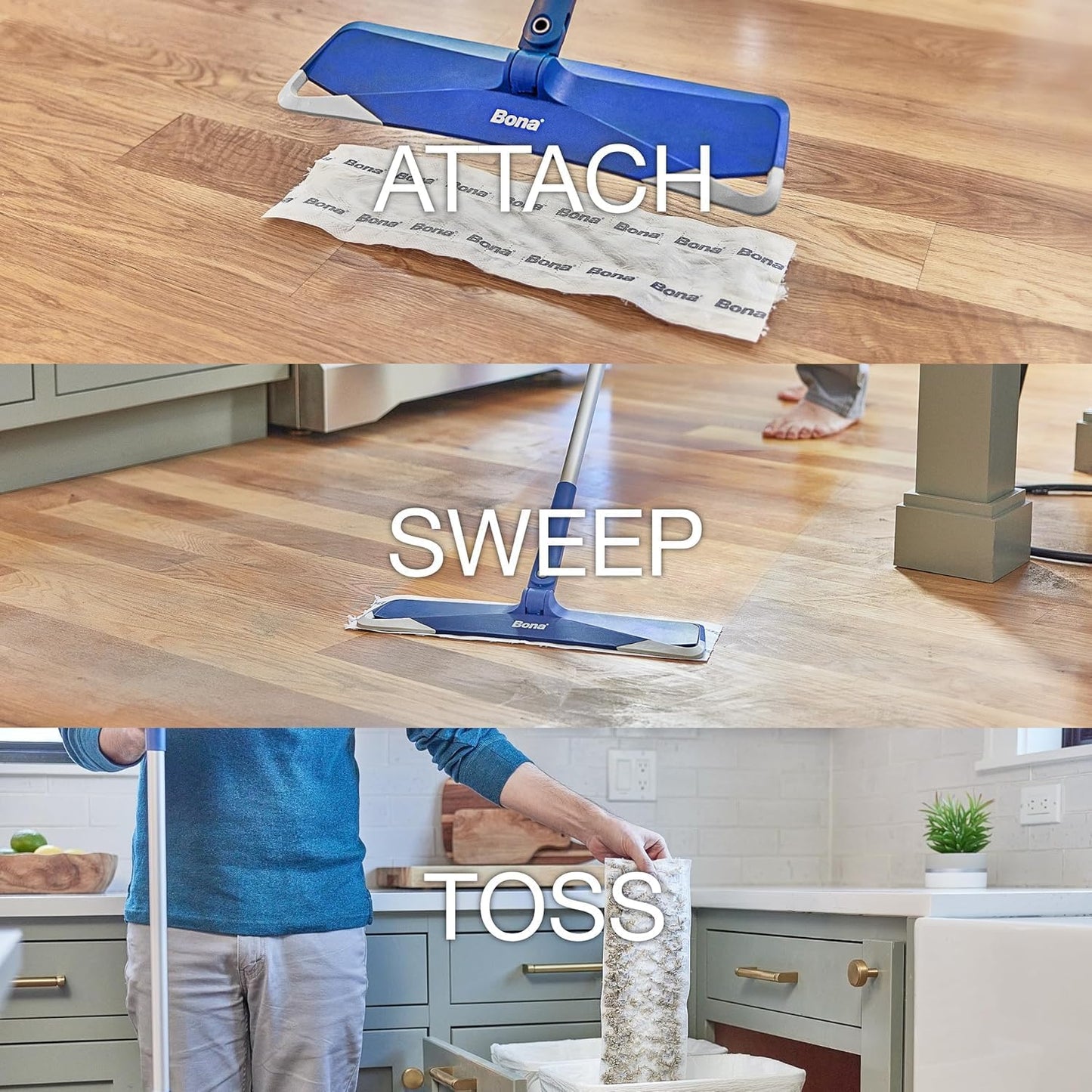 Bona Multi-Surface Floor Cleaning Pads - 18 Refills - Heavy-Duty, Disposable, Microfiber Pads for Easy Floor Cleaning