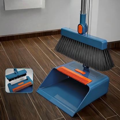 3 in 1 Broom and Dustpan Set with Adjustable Push Broom with 48.8“ Long Handle for Floor Sweeping Outdoor Indoor Sweeping Combo for Home & Kitchen (Purple)