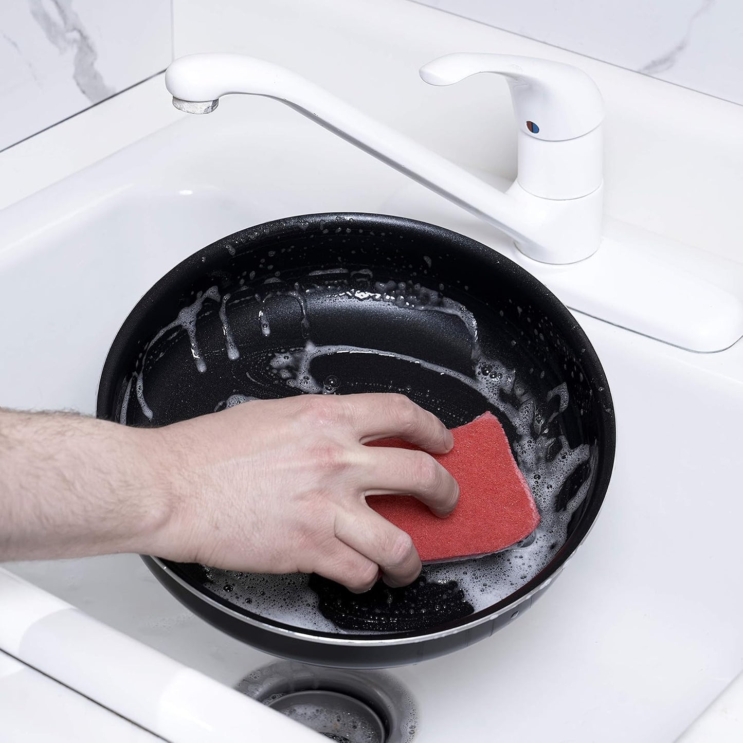 Non-Scratch Cellulose Sponge Kitchen Scrub Sponge with Scouring Pad Set, Good for Non-Stick Cookware Frying Pan, Pot, Counter Top, Sink Scrubbing, Kitchen Scrubbers, Pack of 2, (Red/Pink)