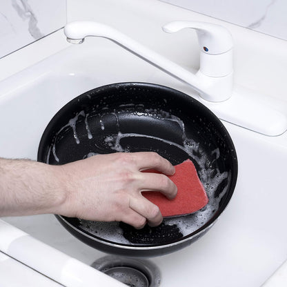 Non-Scratch Cellulose Sponge Kitchen Scrub Sponge with Scouring Pad Set, Good for Non-Stick Cookware Frying Pan, Pot, Counter Top, Sink Scrubbing, Kitchen Scrubbers, Pack of 2, (Red/Pink)