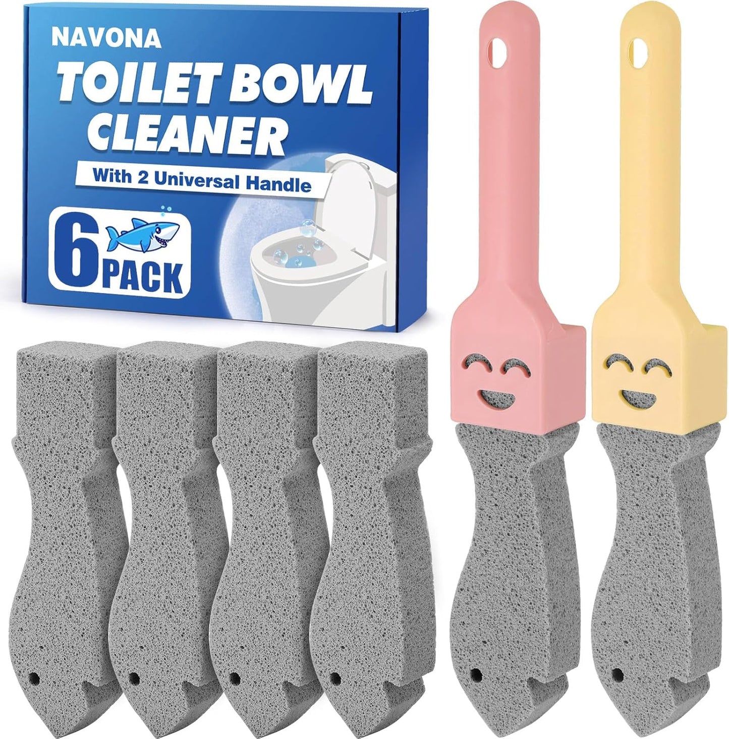 Navona 8 Pack Pumice Stone Scouring Sticks with 2 Universal Handles, Grey Pumice Stone Cleaner for Cleaning Toilets, Bathrooms, Kitchens, Spas and Pools