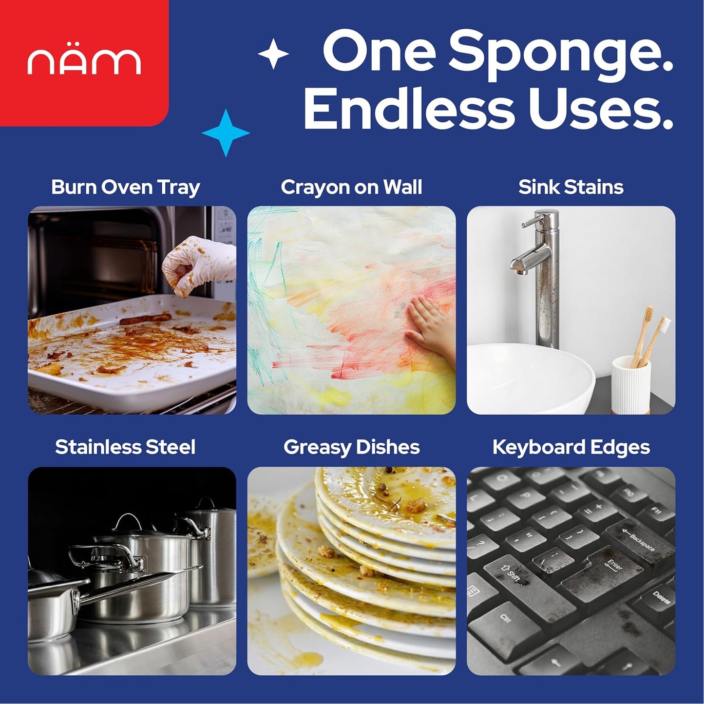 Magic Eraser Sponge, 50 Pack Extra Dense Melamine Cleaning Pads – Multi-Surface Cleaner for Kitchen, Bathroom, Walls, Floors, Baseboards, Sink, Scuff Marks & Grease Removal
