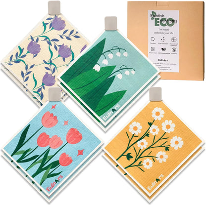 Eulnars Swedish Dishcloths for Kitchen, 8 Pack Reusable Paper Towels with Clips, Non-Scratch Swedish Kitchen Towels, Super Absorbent Cellulose Sponge Cloths, Dishwasher Safe, No Odor