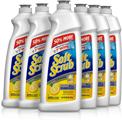 Soft Scrub All Purpose Cleaner, Surface Cleanser, Lemon, 36 Fluid Ounces, 6 Count