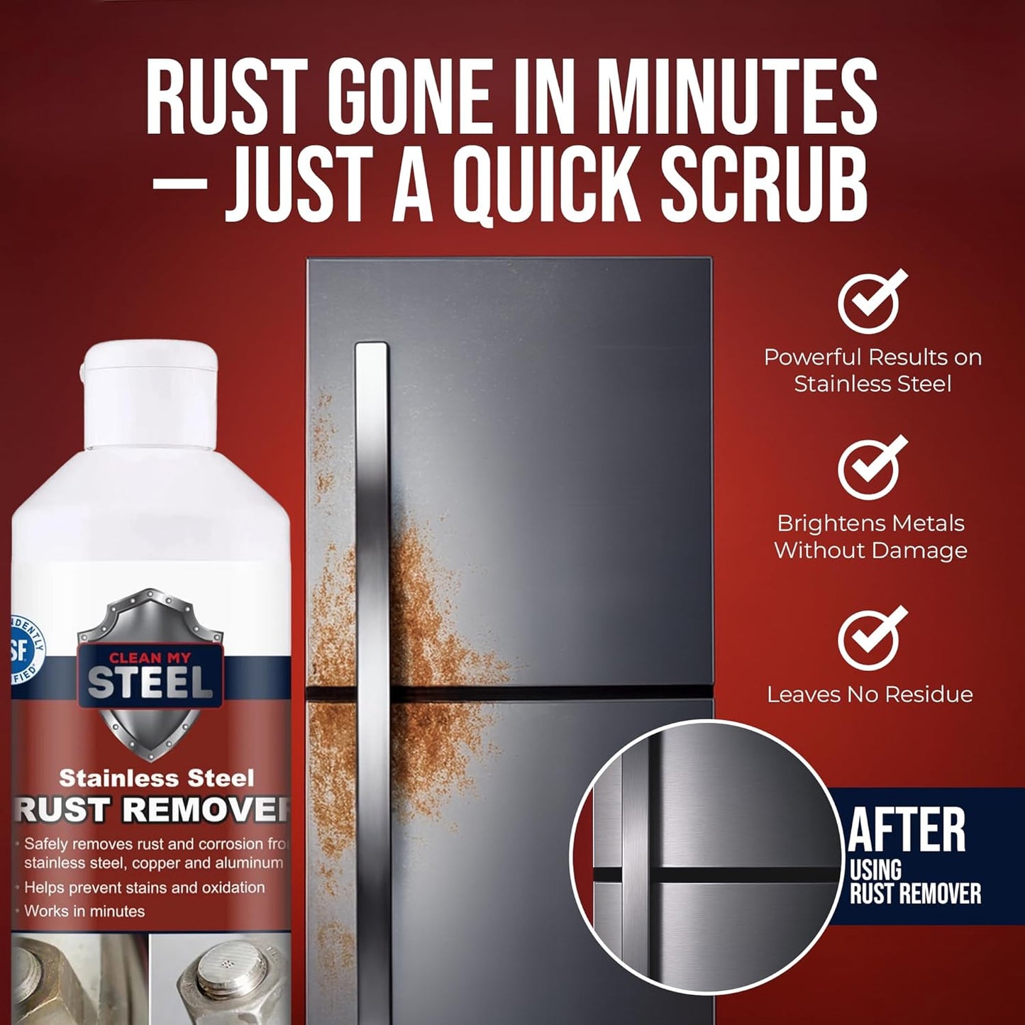 CLEAN MY STEEL Innoshine B570 Stainless Steel Rust Remover and Cleaner, NSF Certified, Approved for Food Contact Areas, 4 oz
