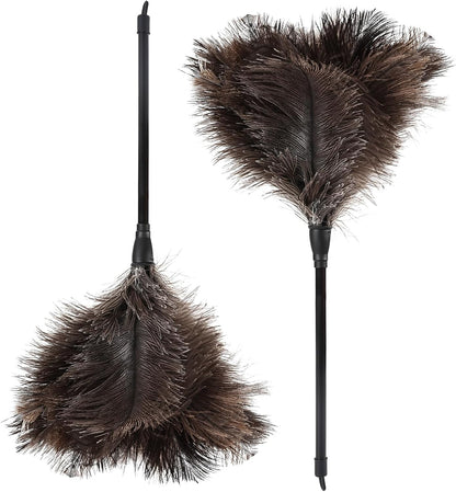 Natural Ostrich Feather Duster 14.9 inch Fluffy Mini Dusters with Plastic Handheld for Cleaning Car Keyboard Office 1 Pcs