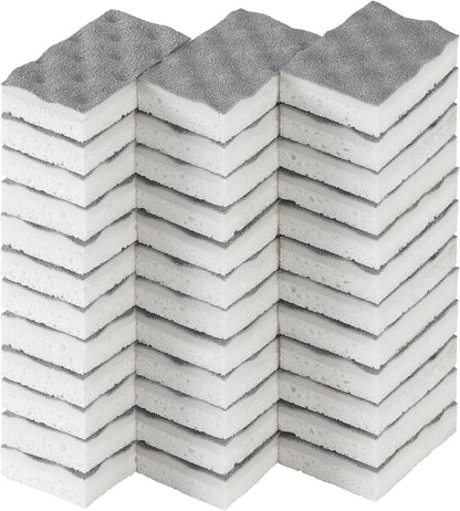 JOYMOOP Textured Clean Sponges, Dual-Sided Non-Scratch Soft Scrub Dish Sponge, Safe for Non-Stick Cookware, Kitchen and Household Cleaning, 12 Pack [Grey & White]