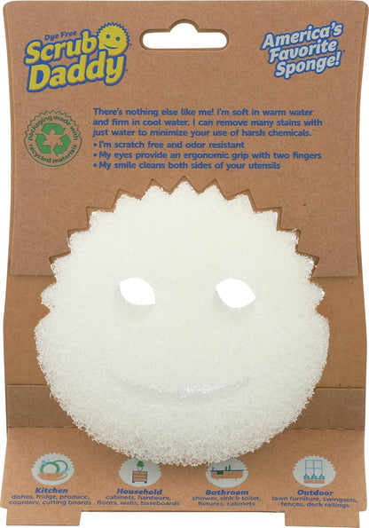 Scrub Daddy Sponge - Dye Free - Scratch-Free Scrubber for Dishes and Home, Odor Resistant, Soft in Warm Water, Firm in Cold, Deep Cleaning, Dishwasher Safe, Multi-use, 1ct (2 Pack)