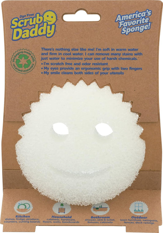 Scrub Daddy Sponge - Dye Free - Scratch-Free Scrubber for Dishes and Home, Odor Resistant, Soft in Warm Water, Firm in Cold, Deep Cleaning, Dishwasher Safe, Multi-use, 1ct (2 Pack)