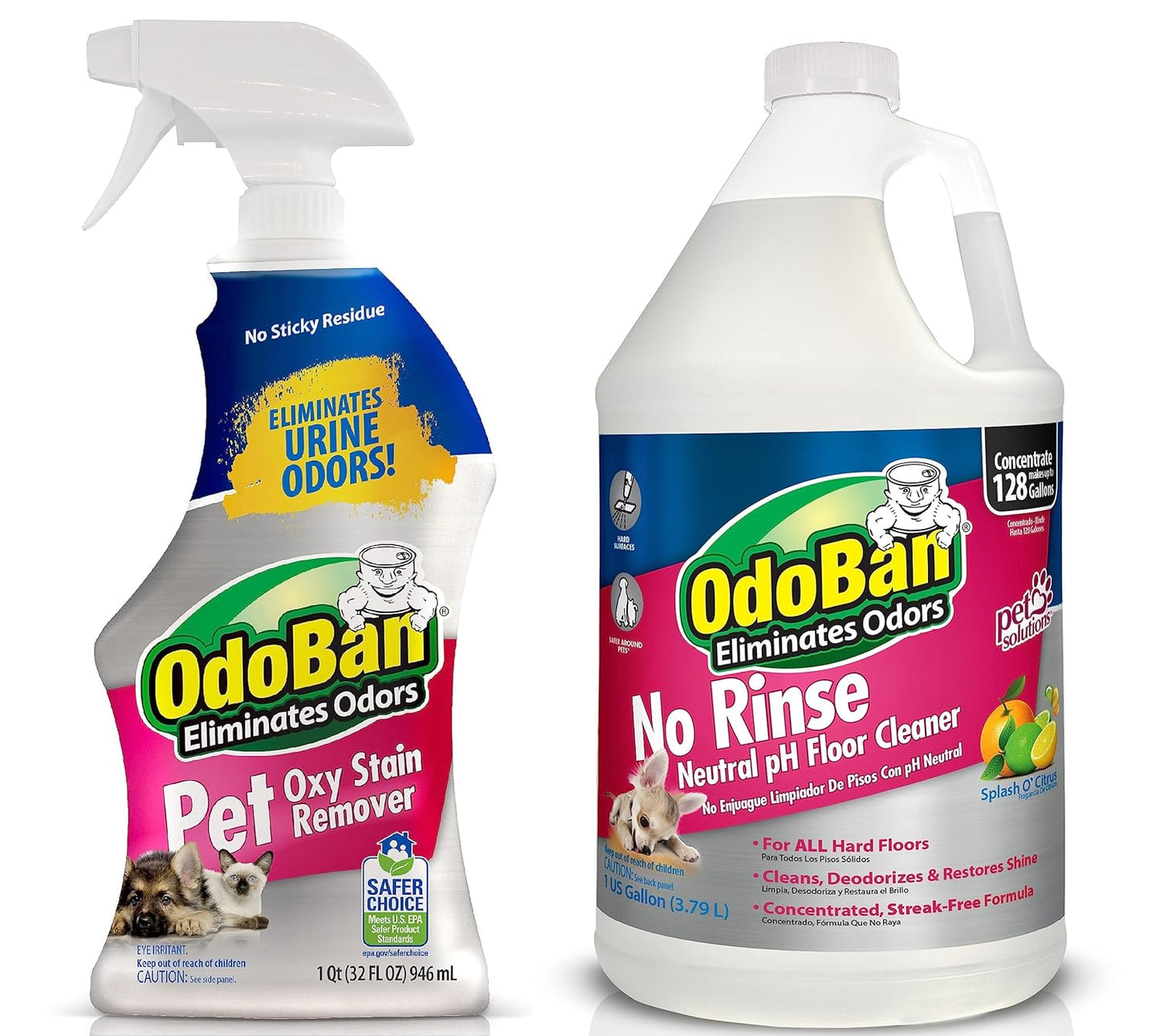 OdoBan Pet Solutions No Rinse Neutral pH Floor Cleaner Concentrate, Made in the USA, Splash O' Citrus Scent, 3 Gallons