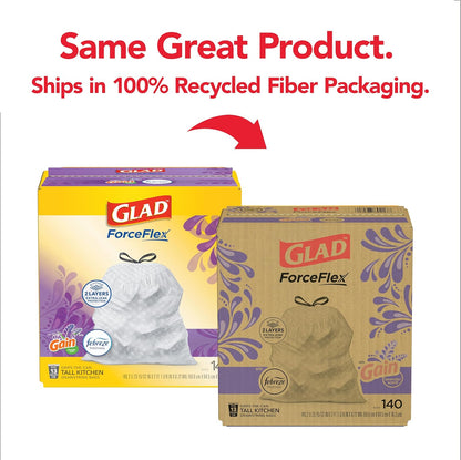 Glad ForceFlex Tall Kitchen Trash Bags, 13 Gal, Gain Lavender with Febreze, 110 Ct (Pack May Vary)