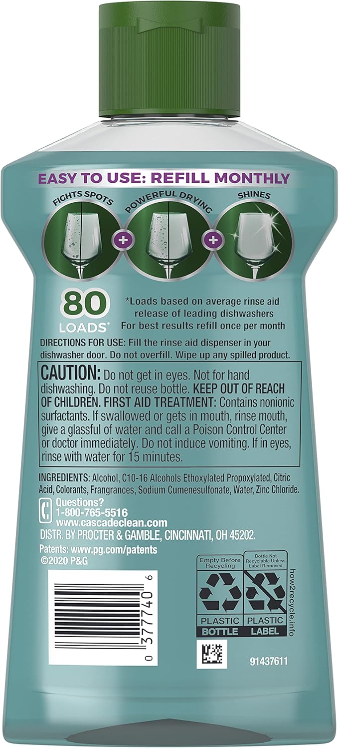 Cascade Rinse Aid Clean & Dry Booster Dishwasher Liquid, Gel & Detergent Pods for Sparkling Clean Dishes, Dishwasher Soap, Tablets & Rinse Aid Dry Booster, 8.45oz