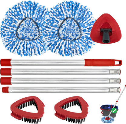 Spin Mop Handle, Mop Replacement Head,Brush,Base Compatible with OCedar EasyWring 1 Tank,2 Microfiber Mop Refills,1 Mop Base,1 Brush and 30-58" Mop Handle Combo Set for OCeda,Use for Floor Cleaning