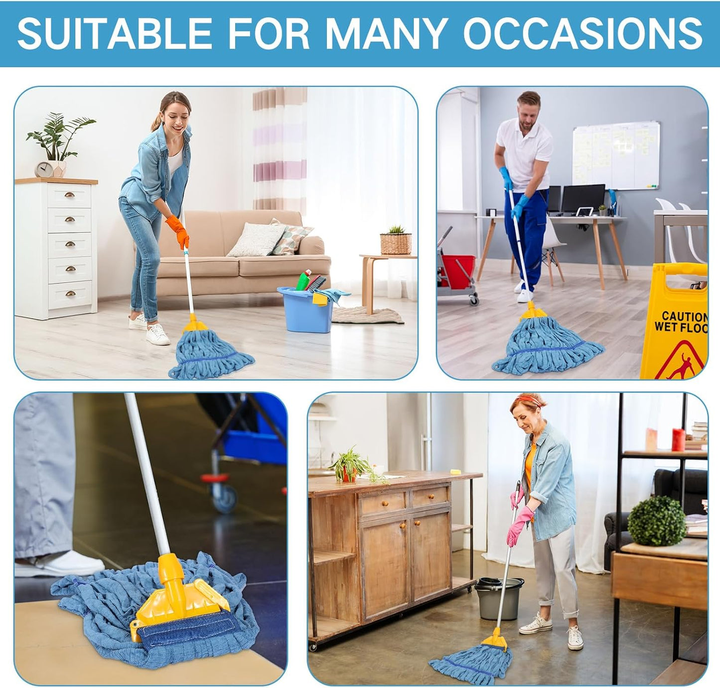 Lallisa 4 Pcs Commercial Mop Head Replacement Tube Microfiber Industrial Looped End Mop Heads Refill for Floor Cleaning for Home Commercial Industrial Use(Large,Blue)