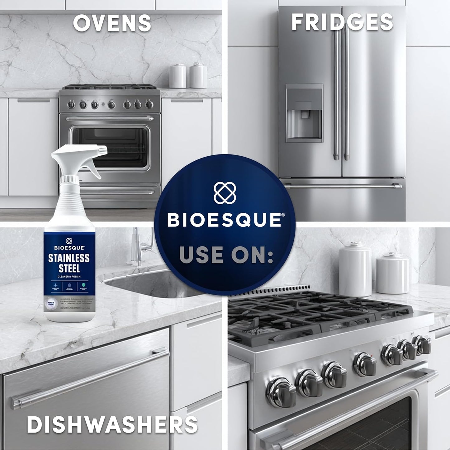 Bioesque Stainless Steel Cleaner & Polish, Heavy Duty, Non-Abrasive, 32 Fl Oz (Pack of 1)