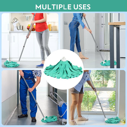 Matthew Microfiber Mop Compatible with Ceda Refill - Commercial Mop Replacement 54" Stainless Steel Handle with 2 Wet Mop Heads w/1 Handle Incl. 2 Pcs Blue Microfiber Cloth