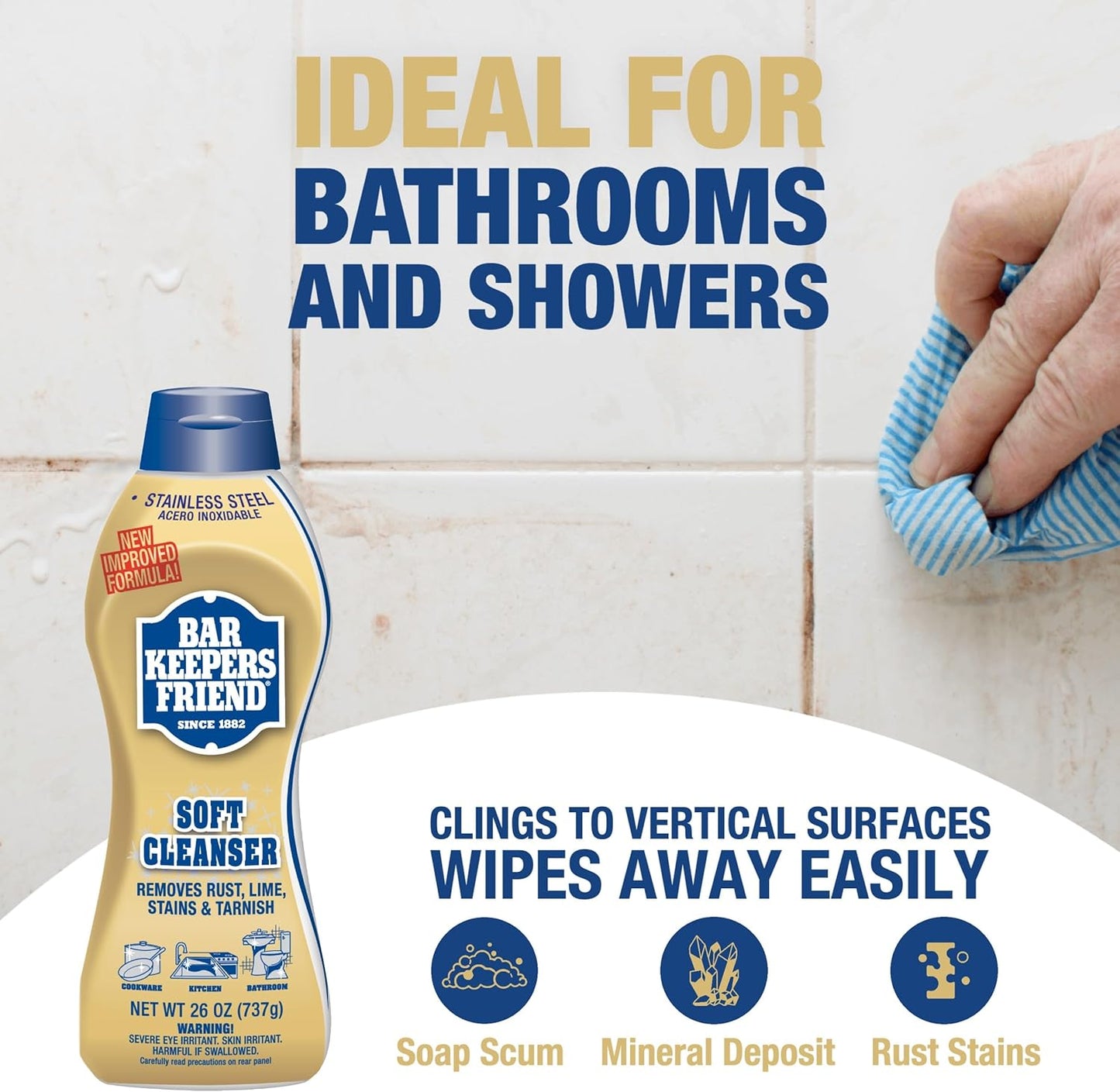 Bar Keepers Friend Soft Cleanser (13 oz) and MORE Spray + Foam (25.4 oz) Multipurpose Cleaner Bundle, Stain & Rust Remover for Multi Surface Bathroom, Kitchen & Outdoor Cleaning