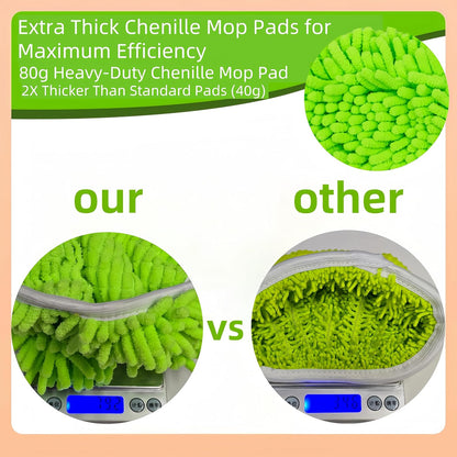 4-Pack Thickened Heavy-Duty Chenille Mop Pads Compatible with Swiffer and All Other 10-12 Inch Mops, Reusable Wet & Dry Mop Refills, Machine Washable for Hardwood, Tile, Laminate Floors