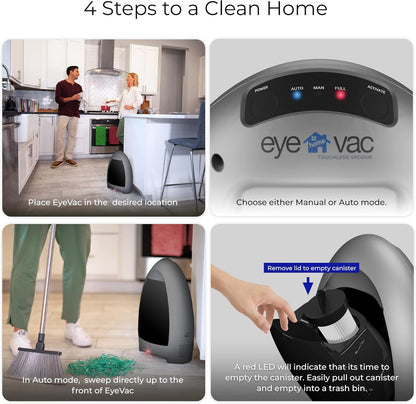 EyeVac Home Touchless Vacuum Automatic Dustpan - Great for Sweeping Pet Hair Food Dirt Kitchen - Ultra Fast & Powerful, No More Bending Down, Bagless, Corded, Automatic Sensors, 1000 Watt (White)