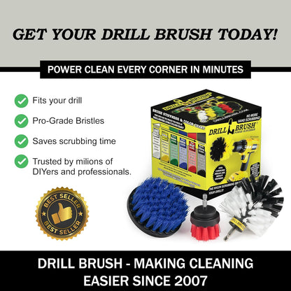 Drillbrush Drill Brush Attachment Set for Bathroom Cleaning – Power Scrubber Brush Kit for Tub, Tile, Shower, and Grout – All-Purpose Household Cleaning Brushes for Drill - Electric Grout Cleaner Kit