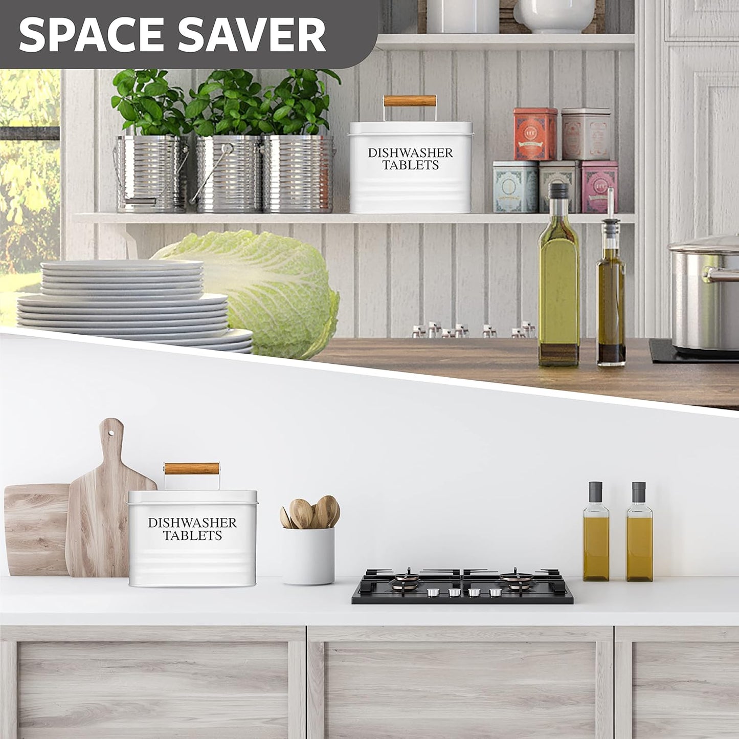 Calindiana Modern Farmhouse Metal Dishwasher Pods Container with Lid for Kitchen Organization and Storage, Kitchen Essentials Decor Accessories, Dishwasher Pods Holder, Mint