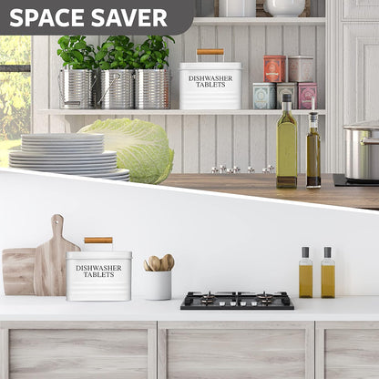 Calindiana Modern Farmhouse Metal Dishwasher Pods Container with Lid for Kitchen Organization and Storage, Kitchen Essentials Decor Accessories, Dishwasher Pods Holder, Mint