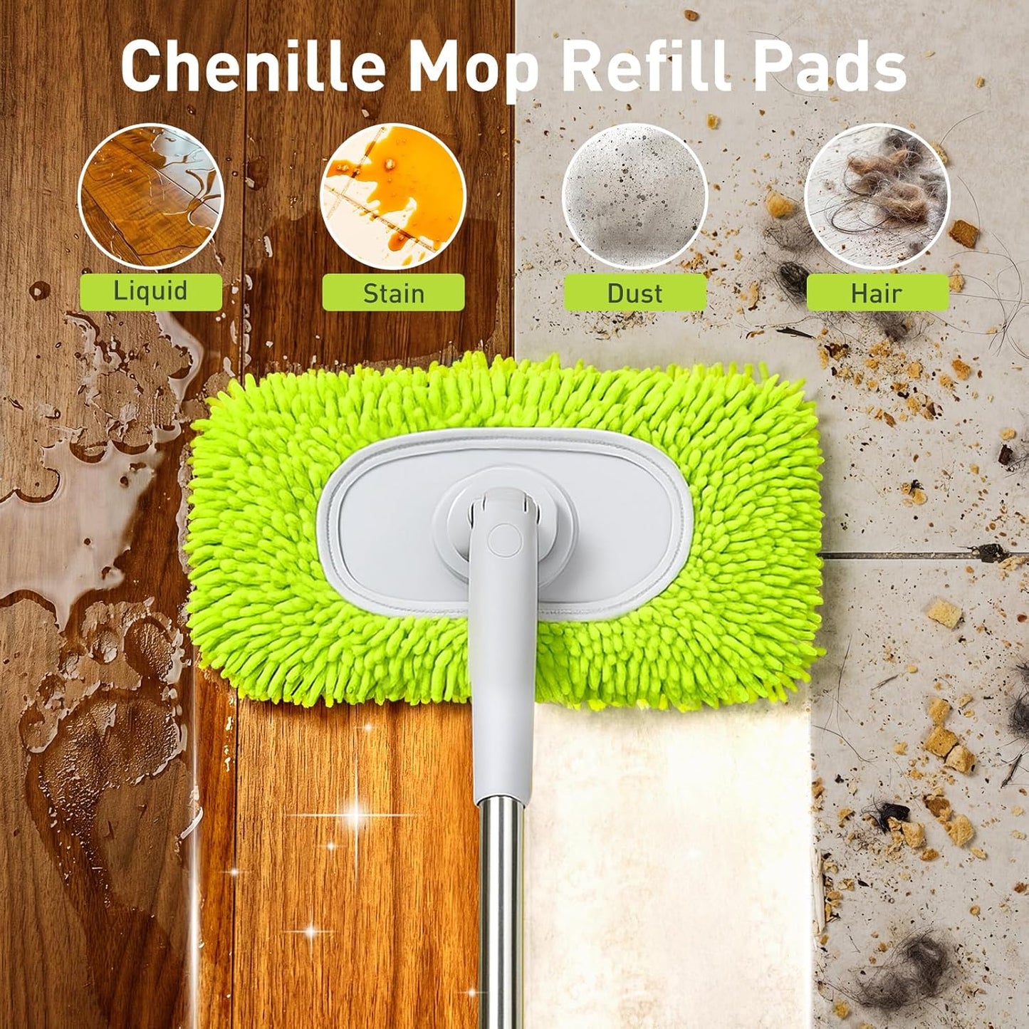 6 Pack Reusable Microfiber Mop Pads Compatible with Sweeper Mops, Replacement Mopping Pads Dry Sweeping Cloths, Washable Chenille Flat Mops Refills for Mopping Floor Cleaning (Mop is not Included)
