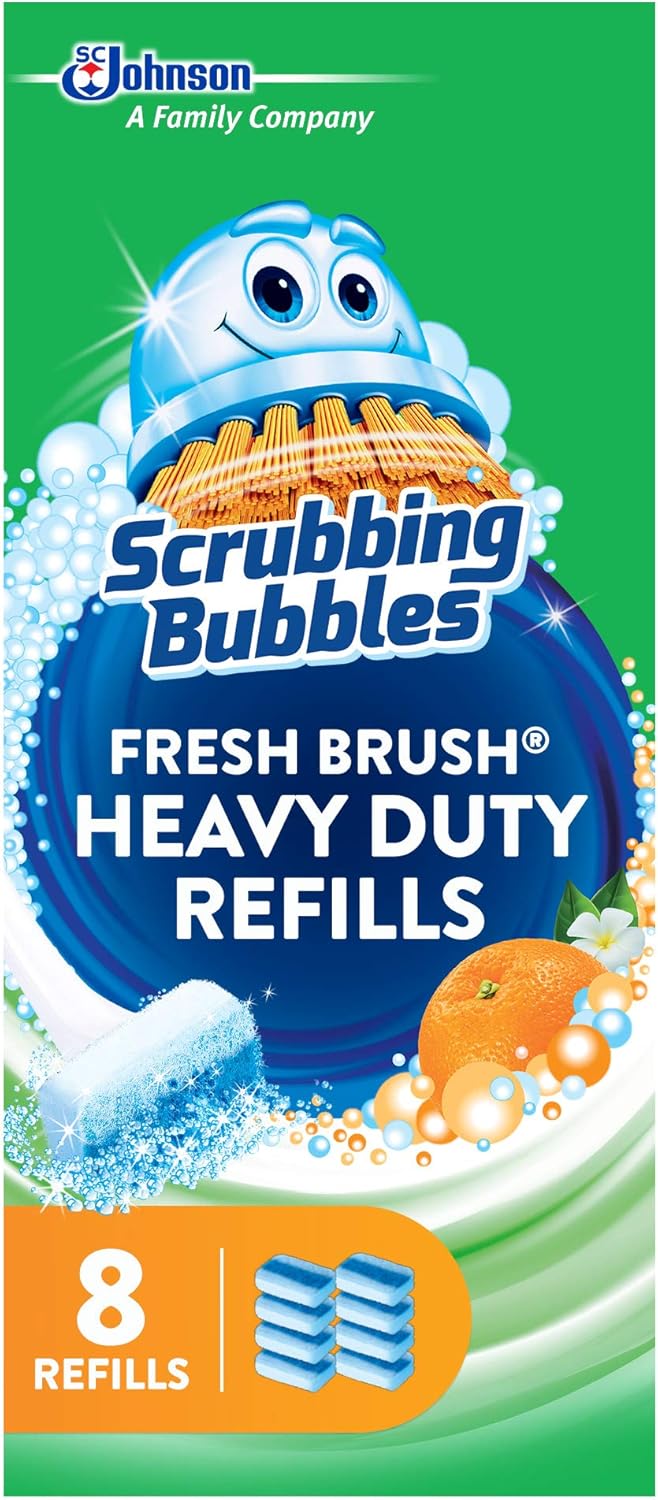 Scrubbing Bubbles Toilet Bowl Wand Cleaner Refills, Fresh Brush Heavy Duty Cleaner Toilet Refill Pads, Removes Limescale & Odors, Citrus Scent, 8 Count (Pack of 1)