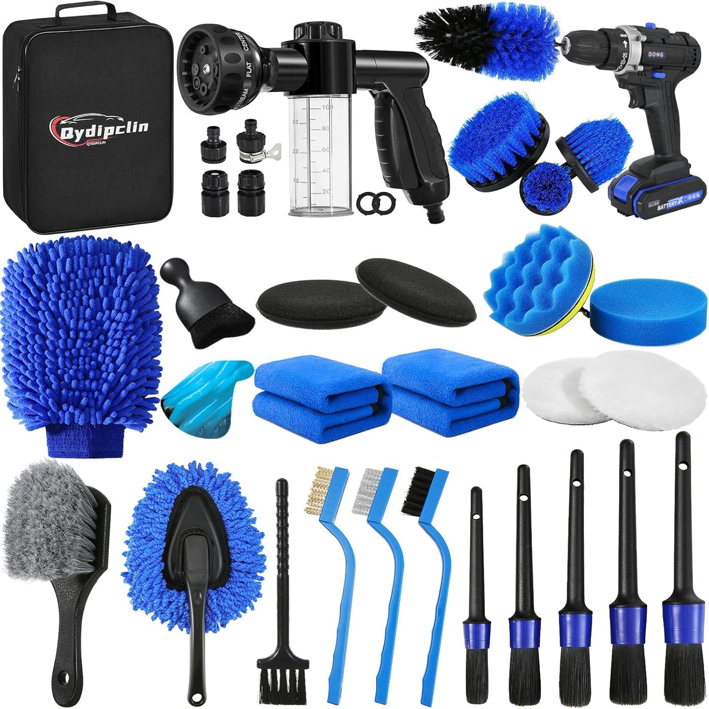 Qydipclin 34Pcs Car Detailing Kit, Car Detailing Brush Set, Car Wash Cleaning Kit, Car Detailing Brushes, Professional Car Care Kit for Interior Exterior Wheels, Blue