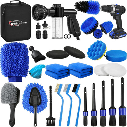 Qydipclin 34Pcs Car Detailing Kit, Car Detailing Brush Set, Car Wash Cleaning Kit, Car Detailing Brushes, Professional Car Care Kit for Interior Exterior Wheels, Blue