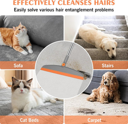 Multifunction Silicone Broom, 54 Inch Long Handle Silicone Floor Squeegee Broom, Sweep and Scrape 2 in 1 Household Cleaning Rubber Broom for Floor, Bathrooms, Kitchens, Showers, Tile, Pet Hair, Glass