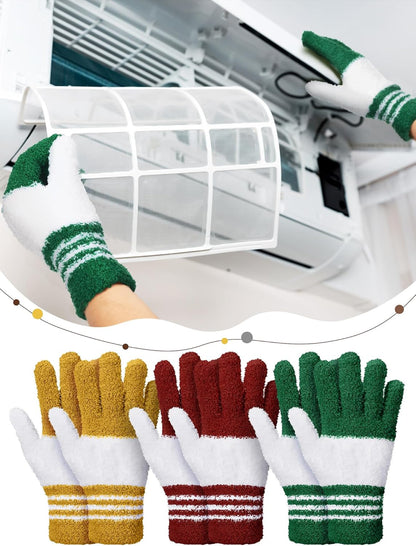 Patelai 3 Pairs Microfiber Plant Dusting Gloves Leaf Cleaning Gloves for Indoor Plants, Blinds, Furniture, House (Green Yellow,Blue,Pink,Medium)