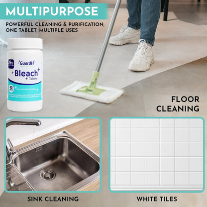 GuardH Bleach Tablets 40 Count – Multipurpose Cleaning Tablets for Laundry, Toilet Bowl, Bathroom Tile and Kitchen Surfaces – Liquid Bleach Alternative, Fast Dissolving Formula