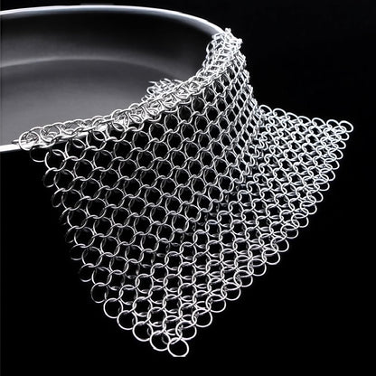 8"x6" Cast Iron Scrubber Stainless Steel Chainmail Cleaner for Pre-Seasoned Pans, Griddles, BBQ Grill and Pot Cookware Cleaning