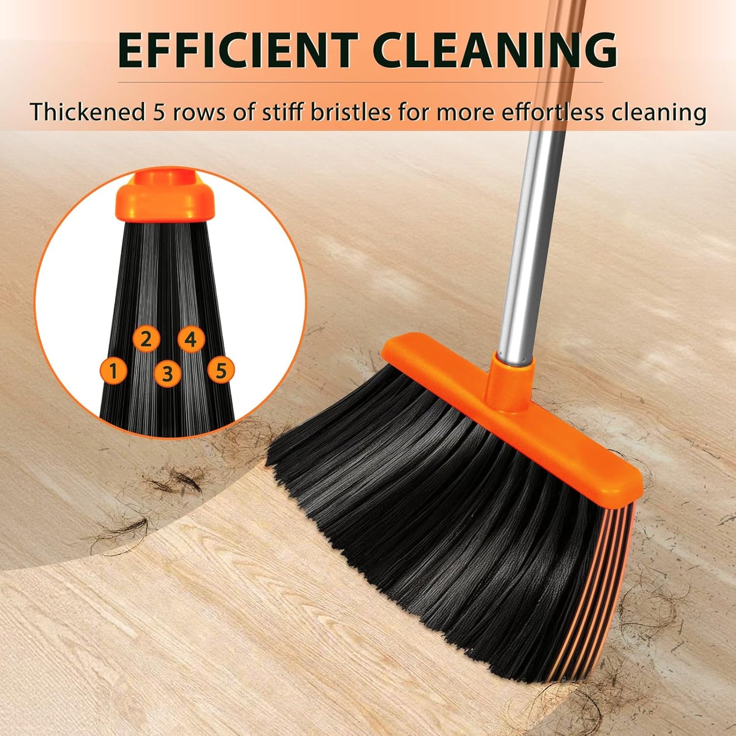 YZO Broom and Dustpan Set, 54.33 Inch Long Handle Standing Design, Dustpan Front Rubber Tight Seal, Broom with 5 Layer Bristles, Suitable for Living Room, Bedroom, Yard, Office and Apartment(Green)