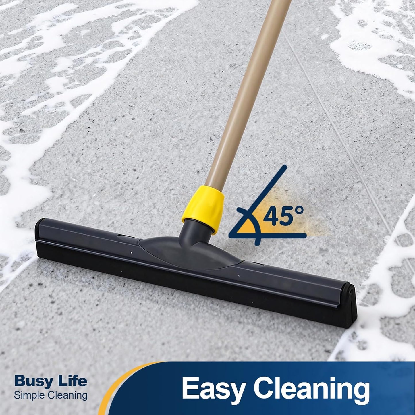 Yocada Floor Squeegee Scrubber Adjustable Telescopic Pole Heavy Duty Household Broom EVA Foam Blade for Garage Courtyard Shower Bathroom Floor Marble Glass Tile Water Foam Cleaning