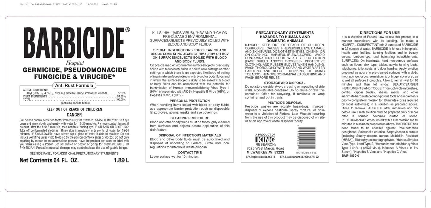 BARBICIDE Disinfectant Concentrate – Pint (16 Fl Oz) | EPA-Registered, Hospital-Grade Germicide for Salons & Barbershops | Anti-Rust Solution for Shears, Combs & Professional Tools