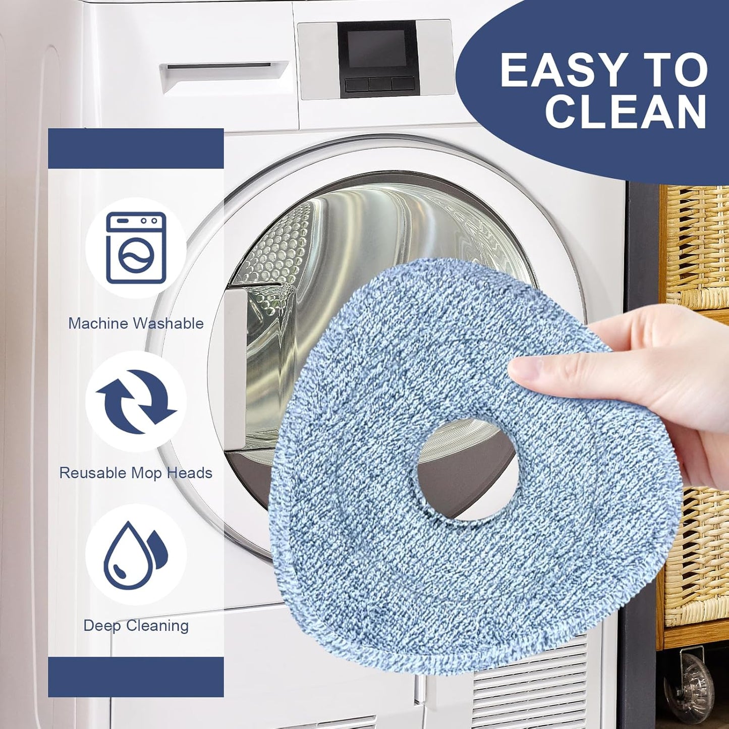 Mop Head Replacement, 3 Pack Spin Mop Refill Replace Head Compatible O Cedar Easywring 1-Tank System, Great Cleaning Power, Microfiber, Helper Housework, Machine Washable Easy-to-Replace, White