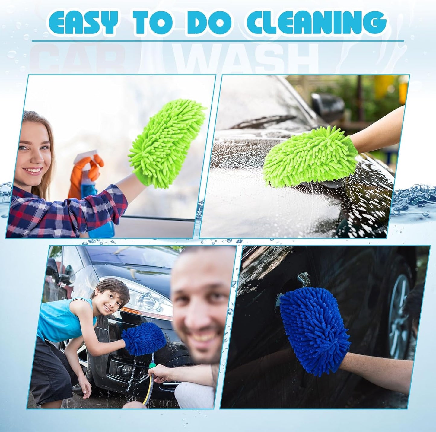 Toulite 8 Pcs Car Wash Mitt Chenille Microfiber Wash Mitt Double Sided Glove Cleaning Drying Mitts (7.48 x 10.24 Inch,Bright Colors)