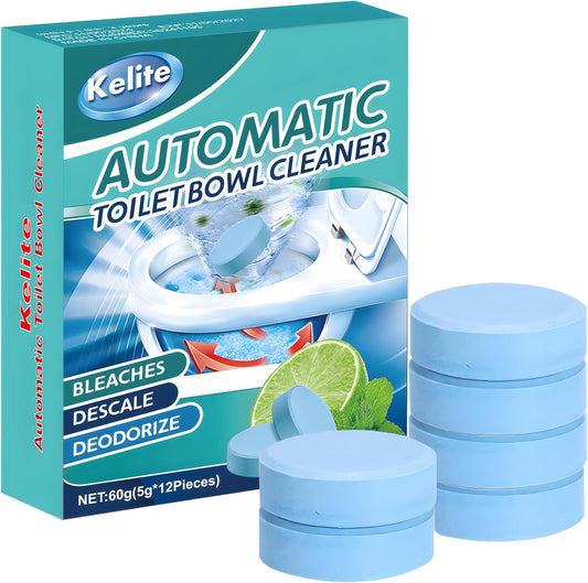 Automatic Toilet Bowl Cleaner Tablets White Toilet Tank Cleaners, Septic-Safe Hard Water Ring Stain Remover, Smell Eliminator Heavy Duty Toilet Cleaning & Deodorizer, Fresh Scent - 12 PACK