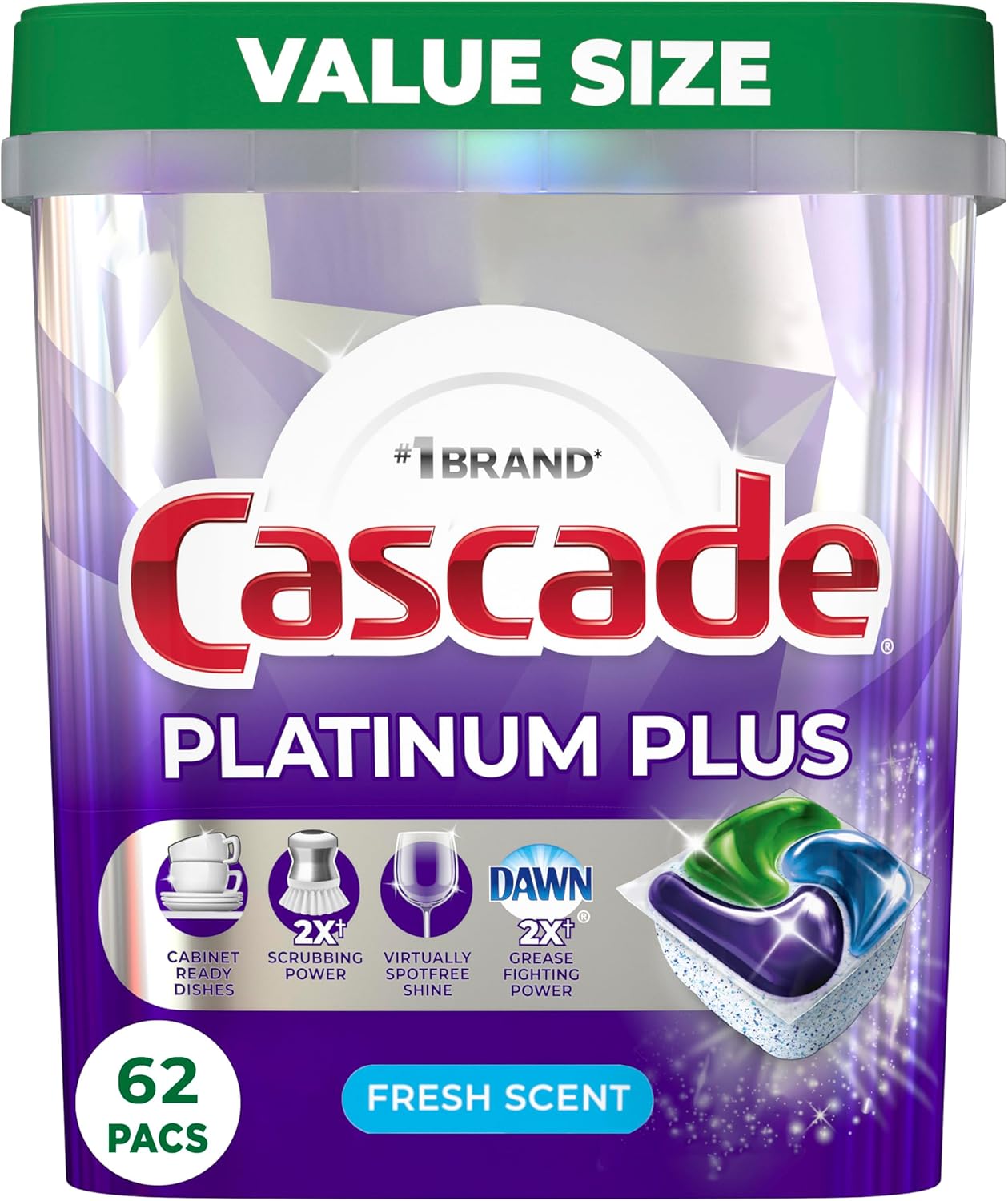 Cascade Platinum Plus ActionPacs Dishwasher Detergent Pods, Dishwasher Soap, Mountain, 52 Count